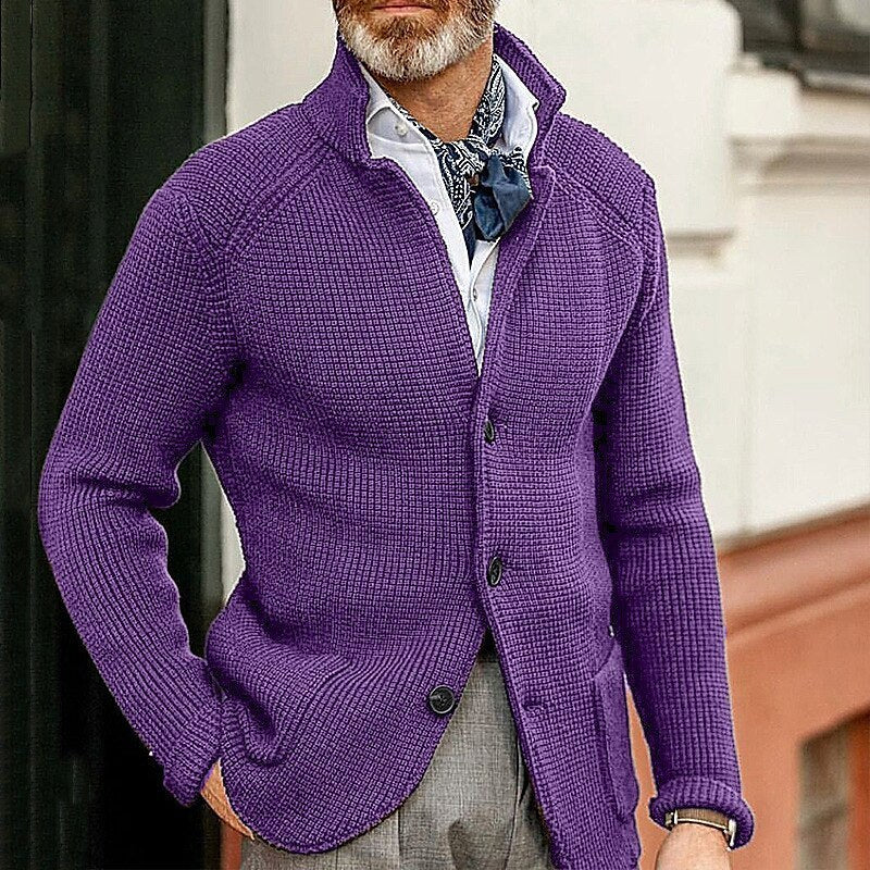 Stand Up Collar Cardigan Men Knitted Jacket